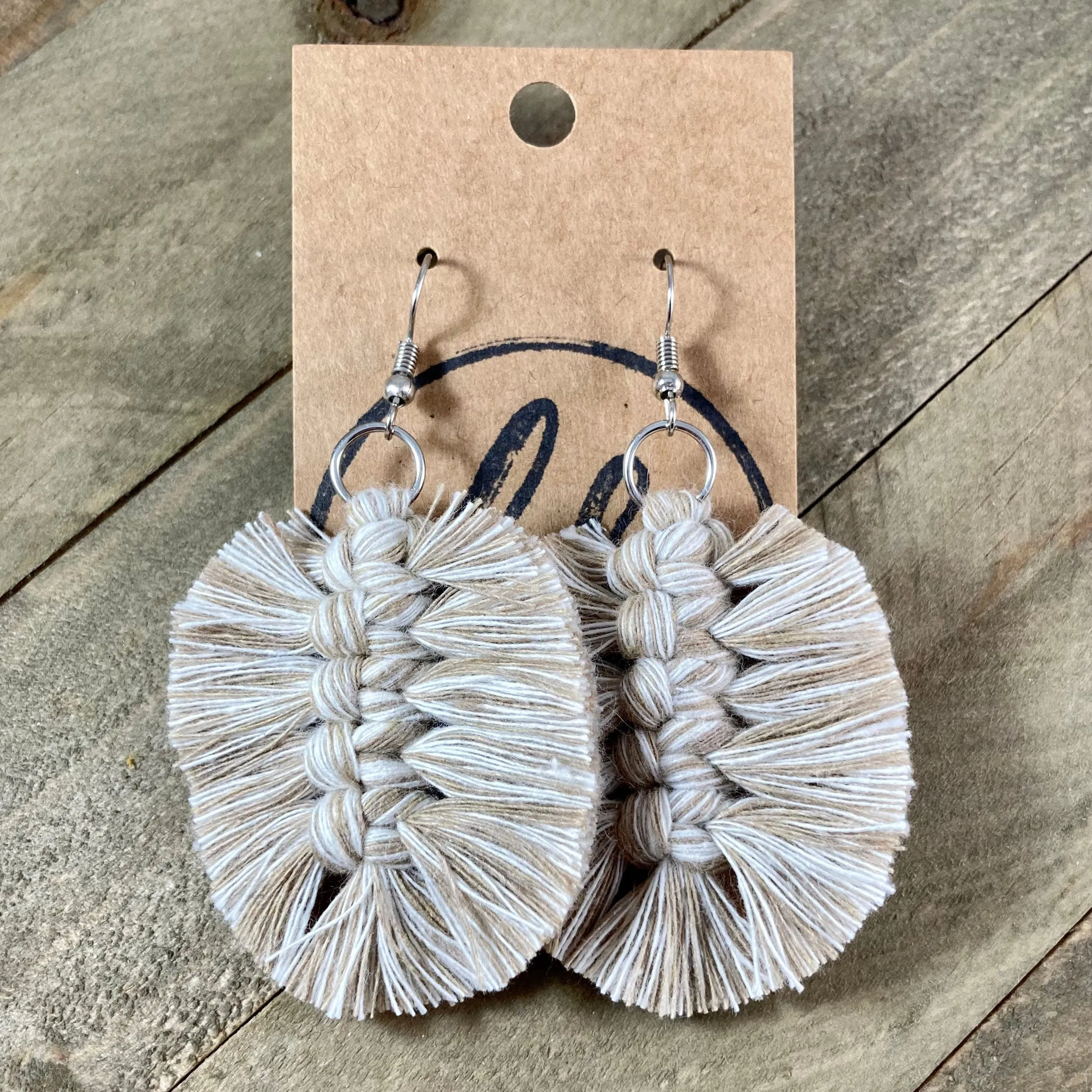 Boho Feather Fringe Earrings - Natural & Sand