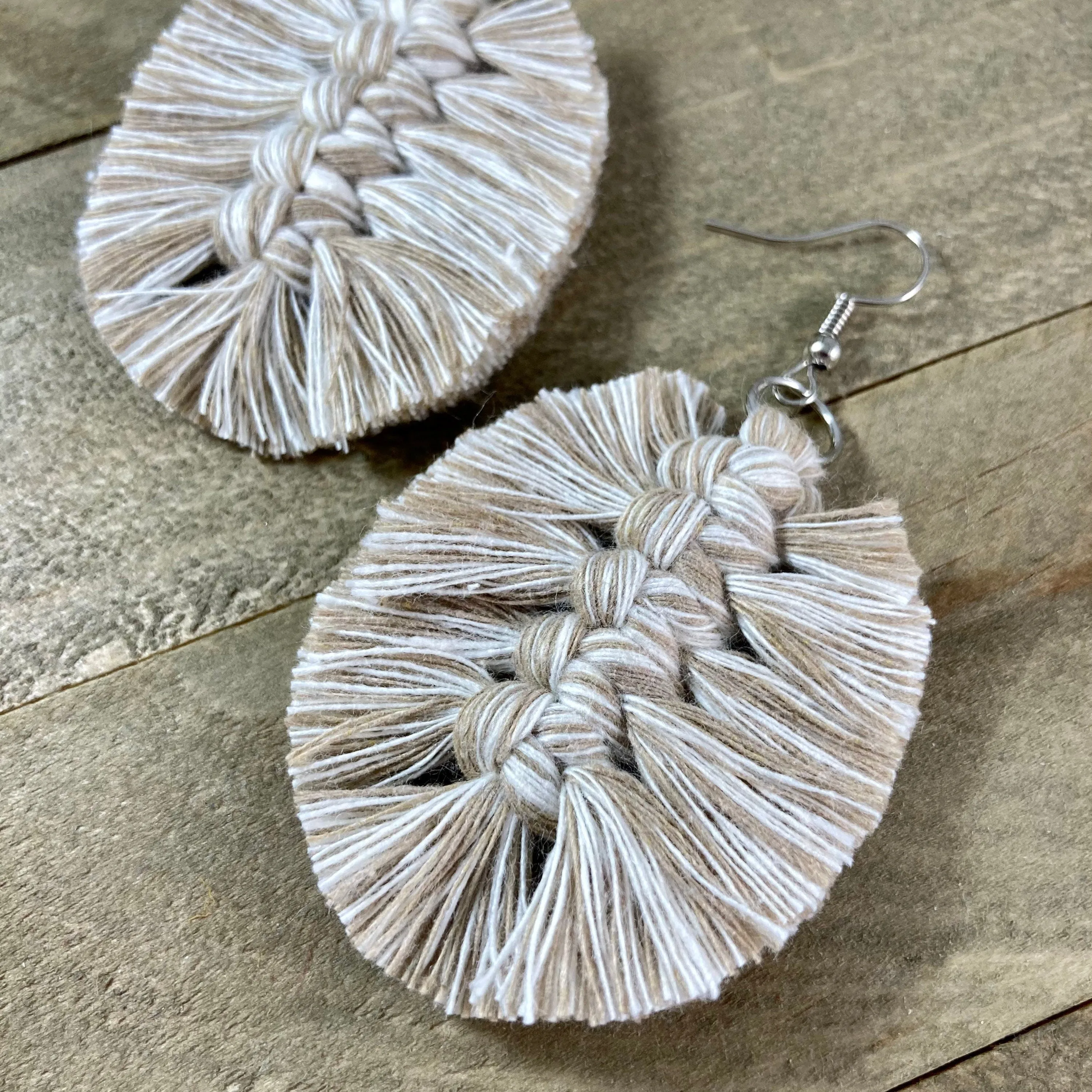 Boho Feather Fringe Earrings - Natural & Sand