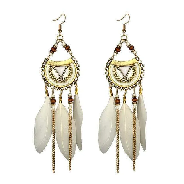 Boho Feather Statement Earrings