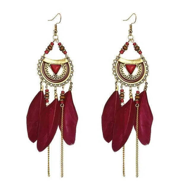 Boho Feather Statement Earrings