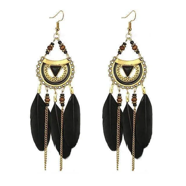 Boho Feather Statement Earrings