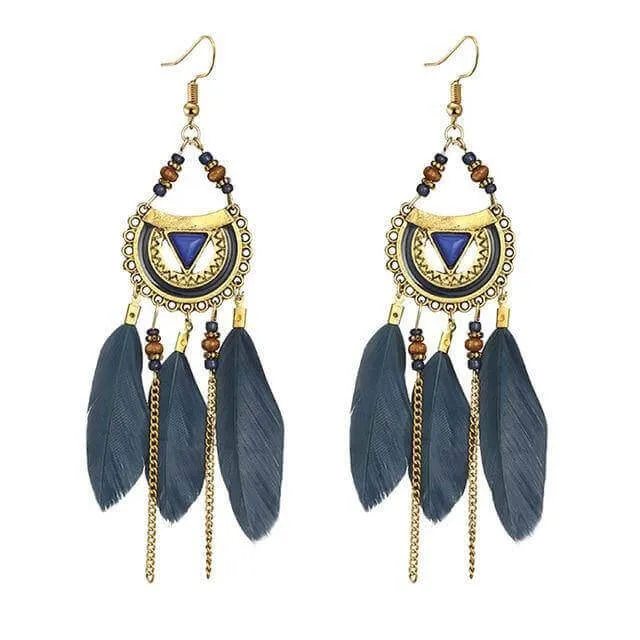 Boho Feather Statement Earrings
