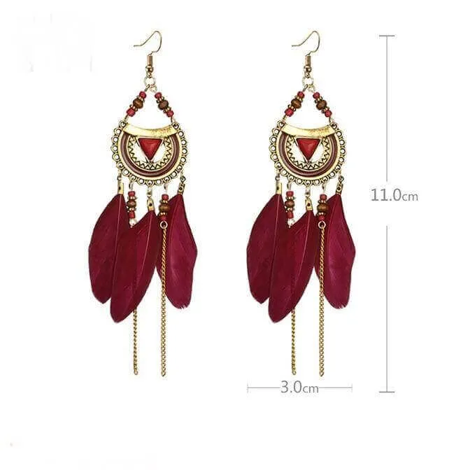 Boho Feather Statement Earrings