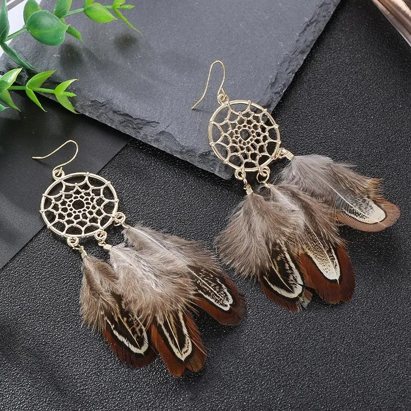 Boho Feather Tassel Earrings