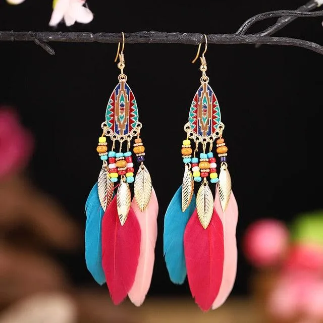 Boho Feather Tassel Earrings