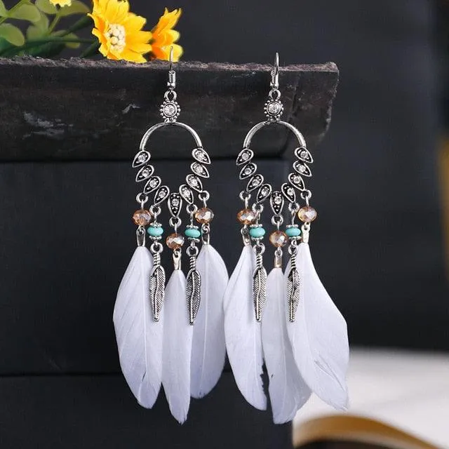 Boho Feather Tassel Earrings
