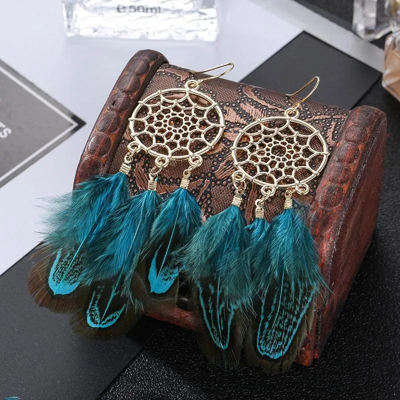 Boho Feather Tassel Earrings
