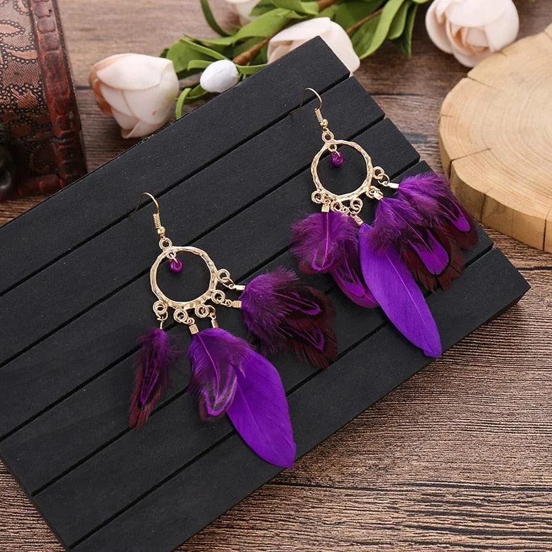 Boho Feather Tassel Earrings