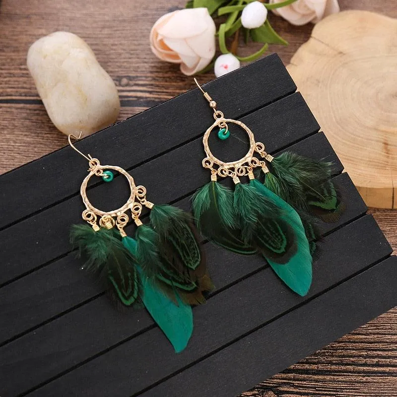 Boho Feather Tassel Earrings