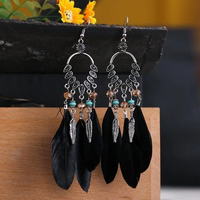 Boho Feather Tassel Earrings