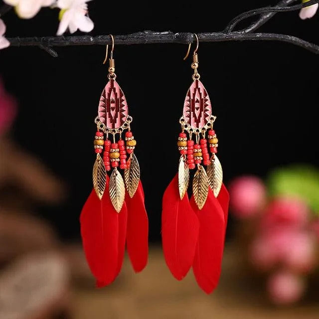 Boho Feather Tassel Earrings