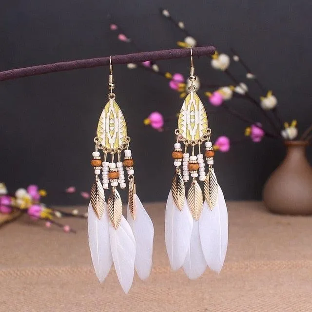 Boho Feather Tassel Earrings