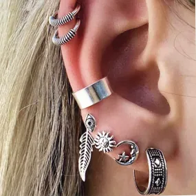 Boho Retro Earrings Ear Cuffs Set