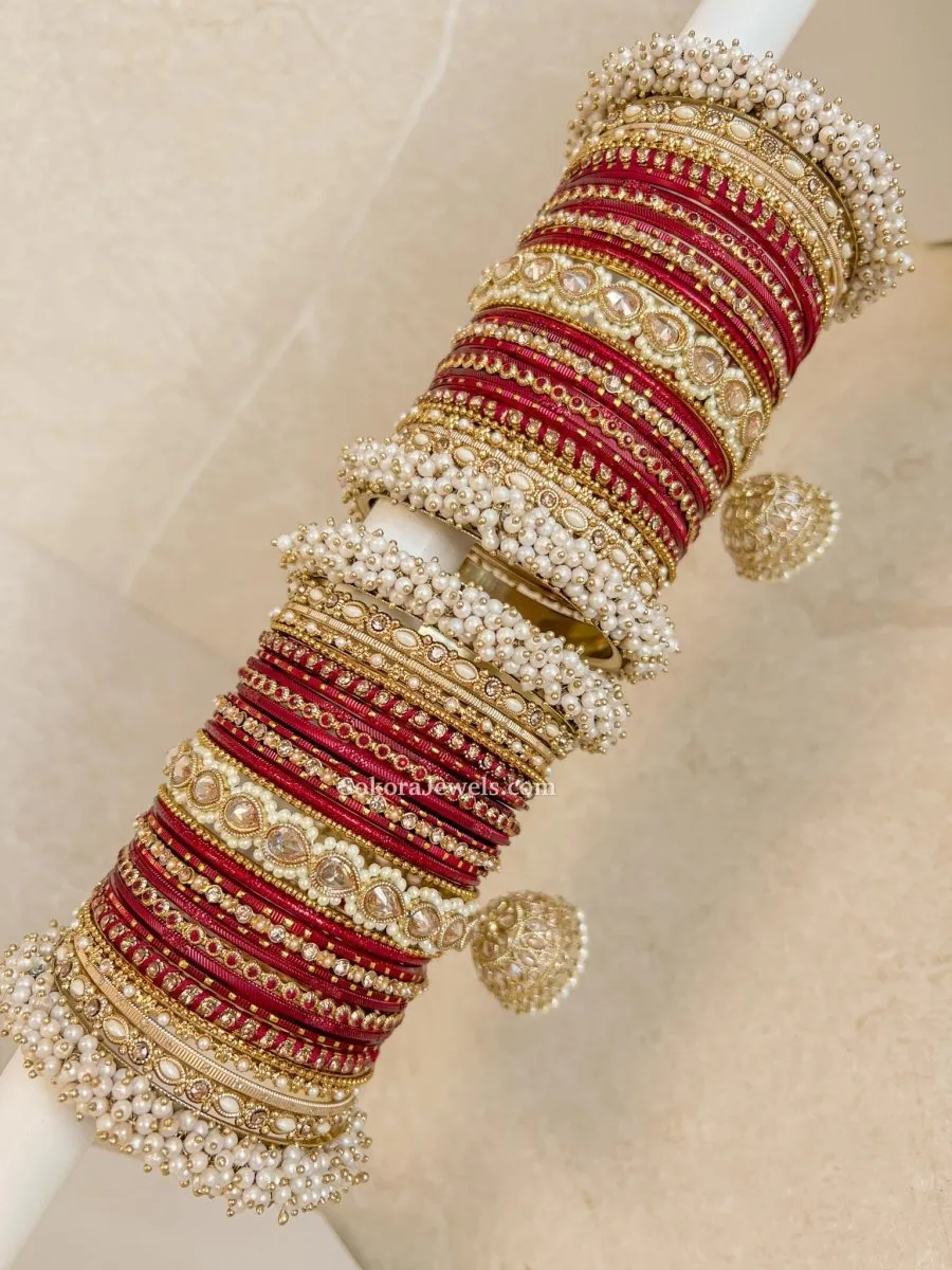 Celine Luxury Pearly Bangle Set - Maroon