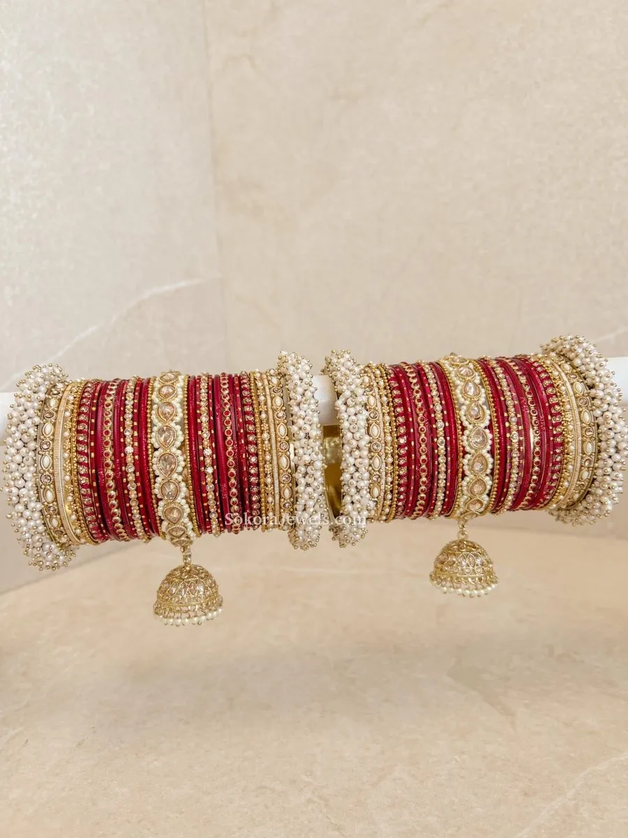Celine Luxury Pearly Bangle Set - Maroon