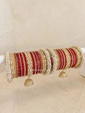 Celine Luxury Pearly Bangle Set - Maroon
