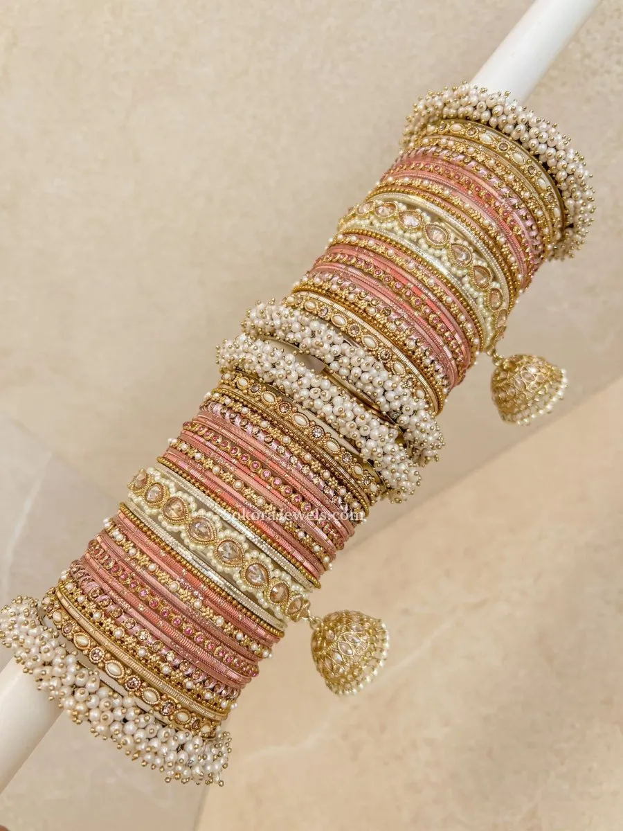 Celine Luxury Pearly Bangle Set - Peach