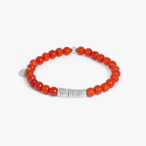 Classic Discs Beaded Bracelet in Silver with Red Carnelian