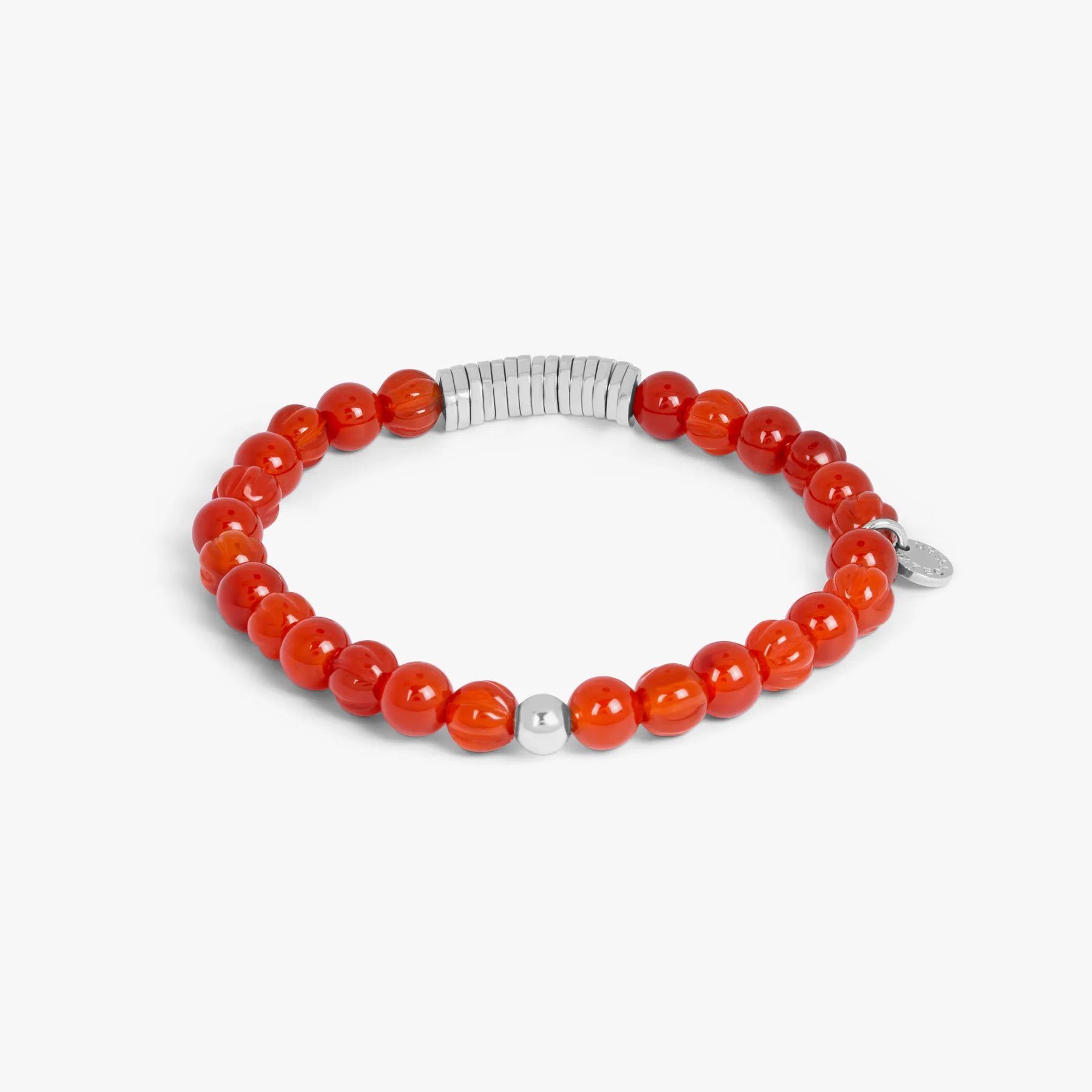 Classic Discs Beaded Bracelet in Silver with Red Carnelian