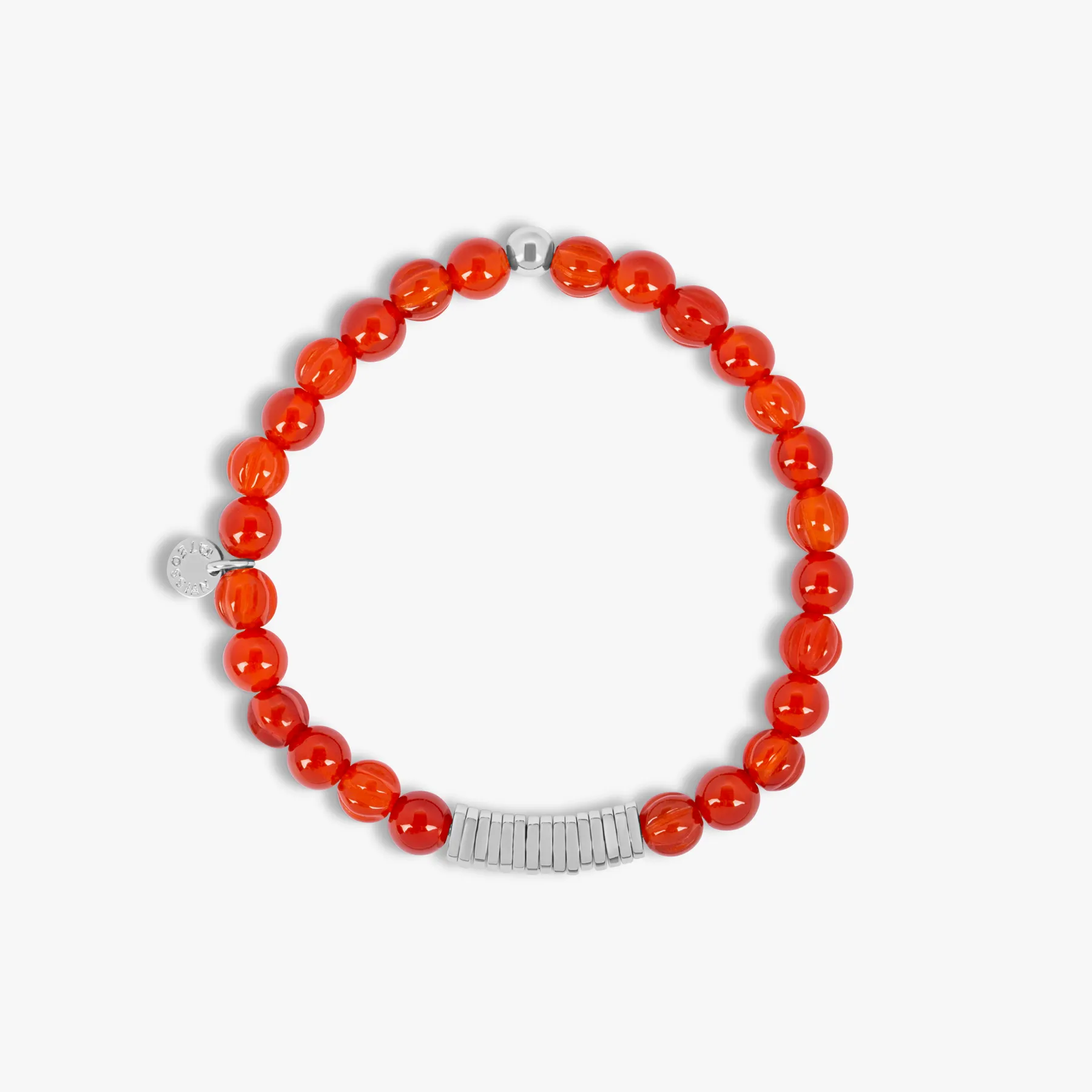 Classic Discs Beaded Bracelet in Silver with Red Carnelian