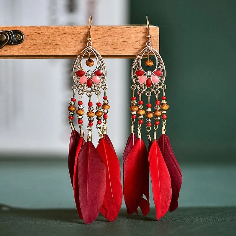 Colourful Boho Feather Earrings