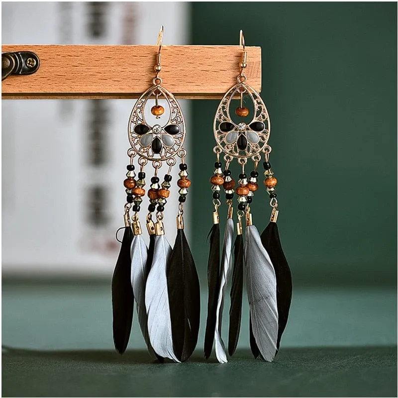 Colourful Boho Feather Earrings