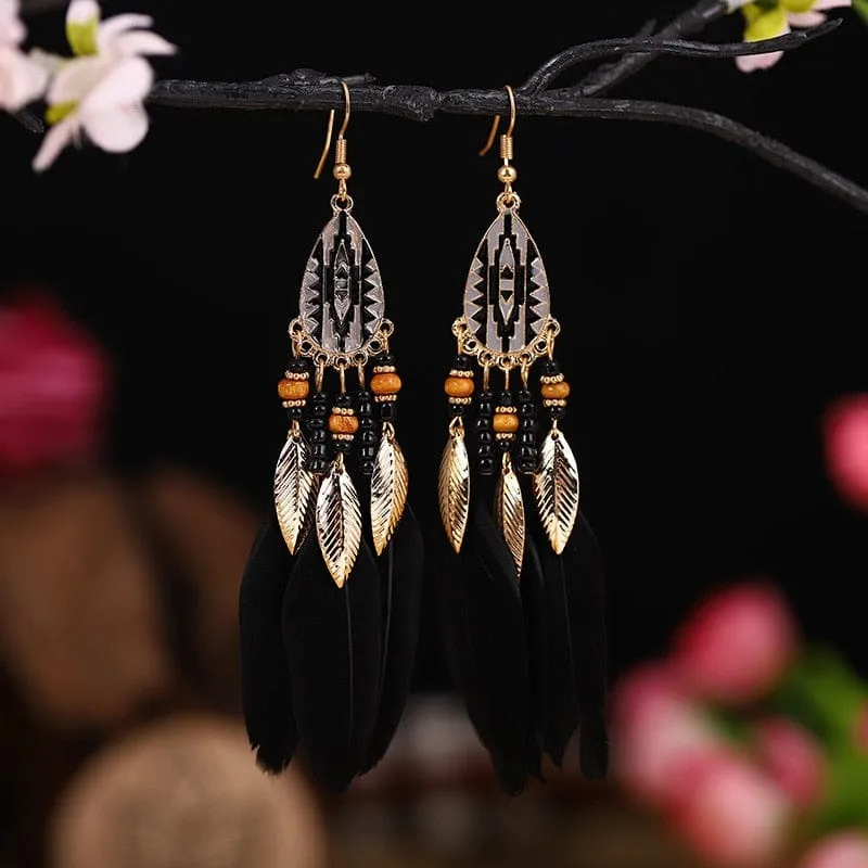 Colourful Boho Feather Earrings