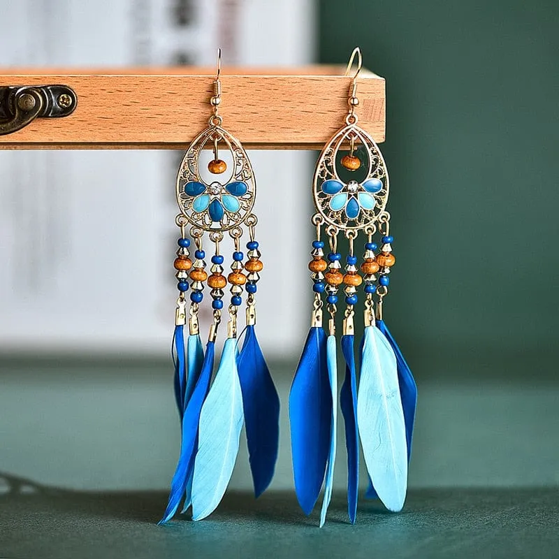 Colourful Boho Feather Earrings