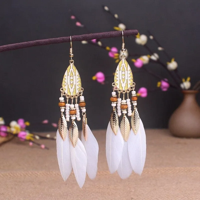 Colourful Boho Feather Earrings