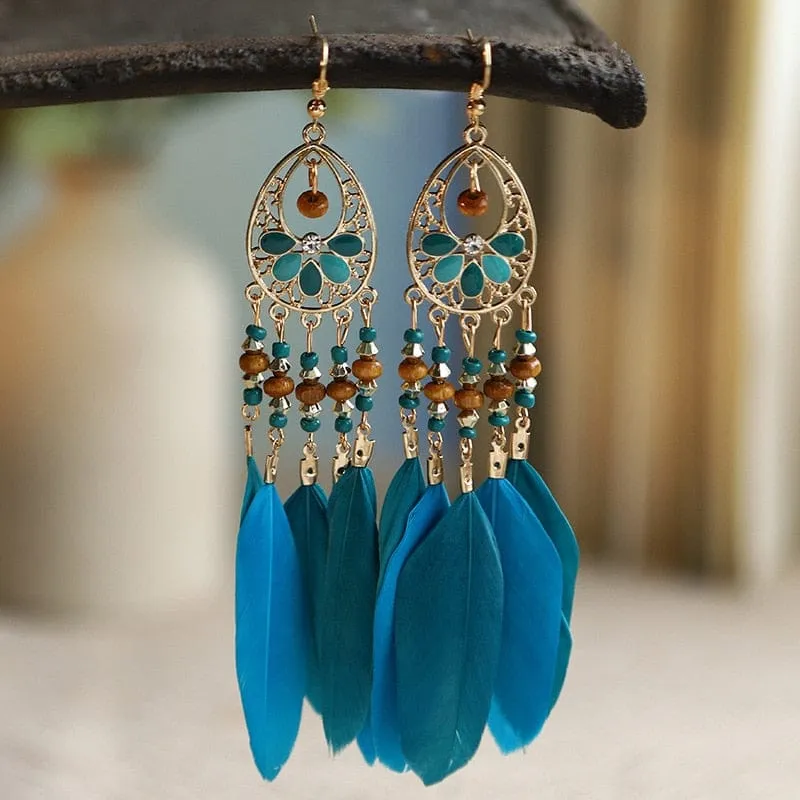 Colourful Boho Feather Earrings