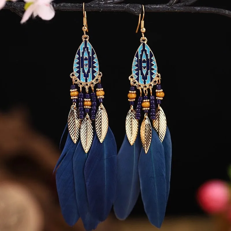 Colourful Boho Feather Earrings