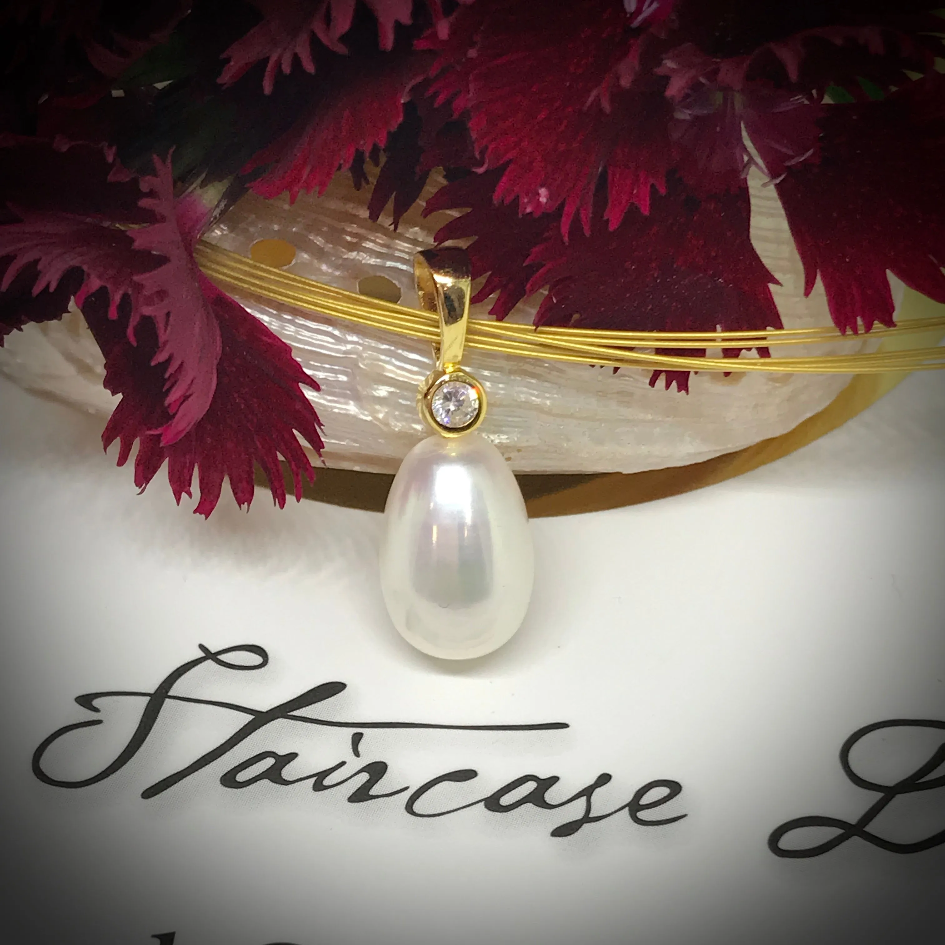 Cultured Freshwater Pearl and CZ Pendant