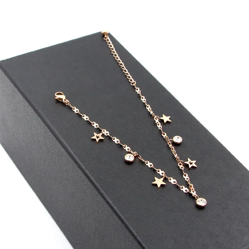Cute 8 Shape Chain Four Stars Three Crystal Woman Anklets