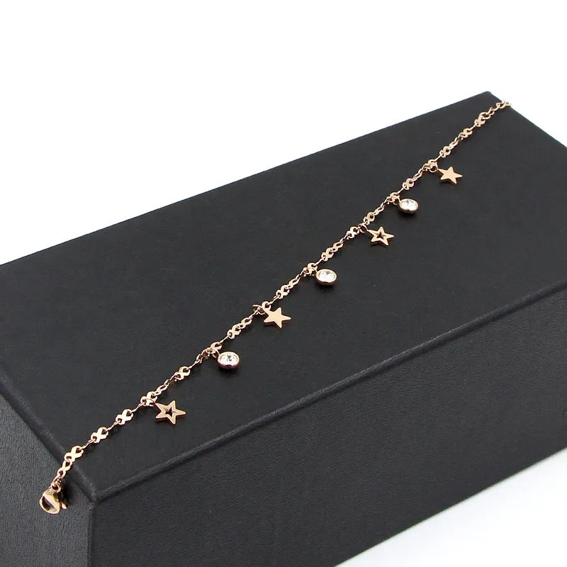 Cute 8 Shape Chain Four Stars Three Crystal Woman Anklets