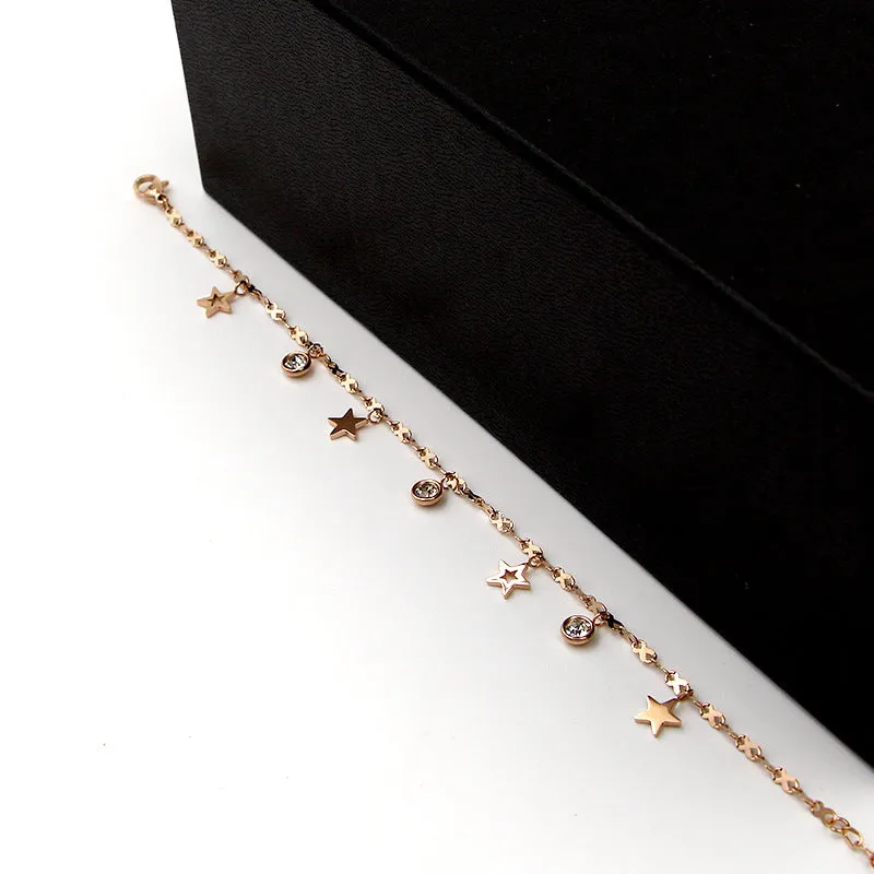 Cute 8 Shape Chain Four Stars Three Crystal Woman Anklets