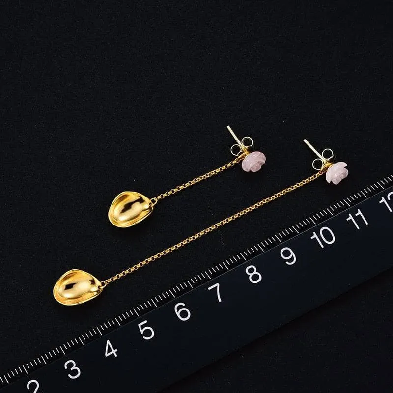 Delicate Sea Shell Rose Petals Drop Earrings