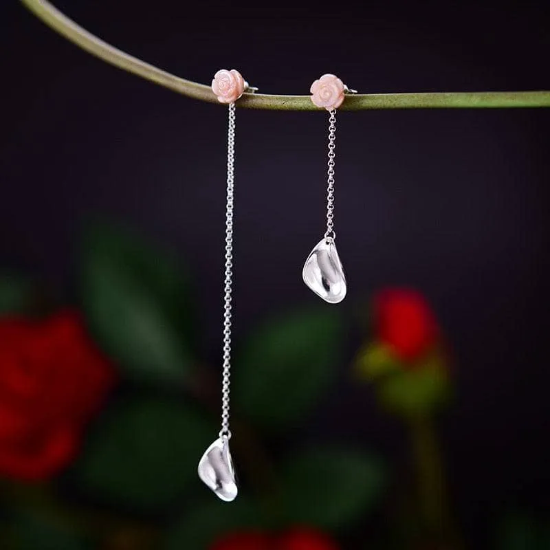 Delicate Sea Shell Rose Petals Drop Earrings