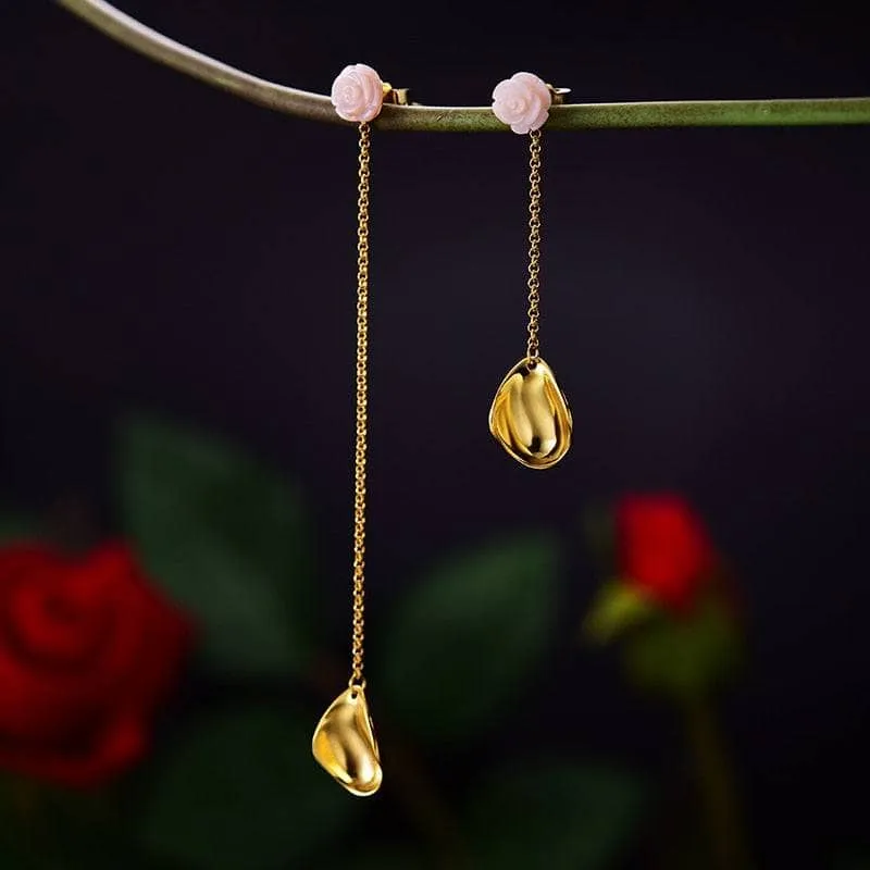 Delicate Sea Shell Rose Petals Drop Earrings