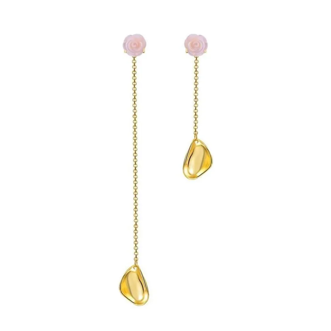 Delicate Sea Shell Rose Petals Drop Earrings