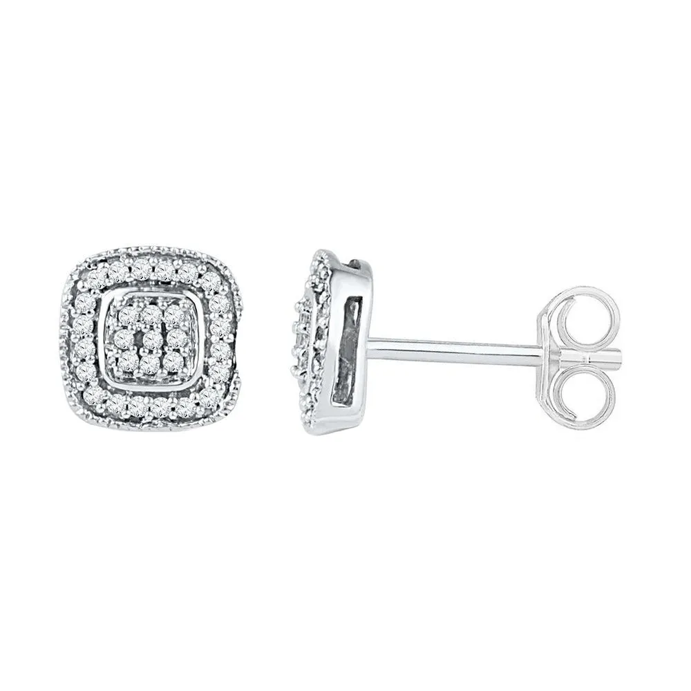 Diamond Cluster Stud Earrings, Silver or Gold