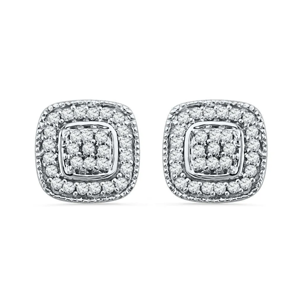 Diamond Cluster Stud Earrings, Silver or Gold