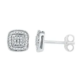 Diamond Cluster Stud Earrings, Silver or Gold