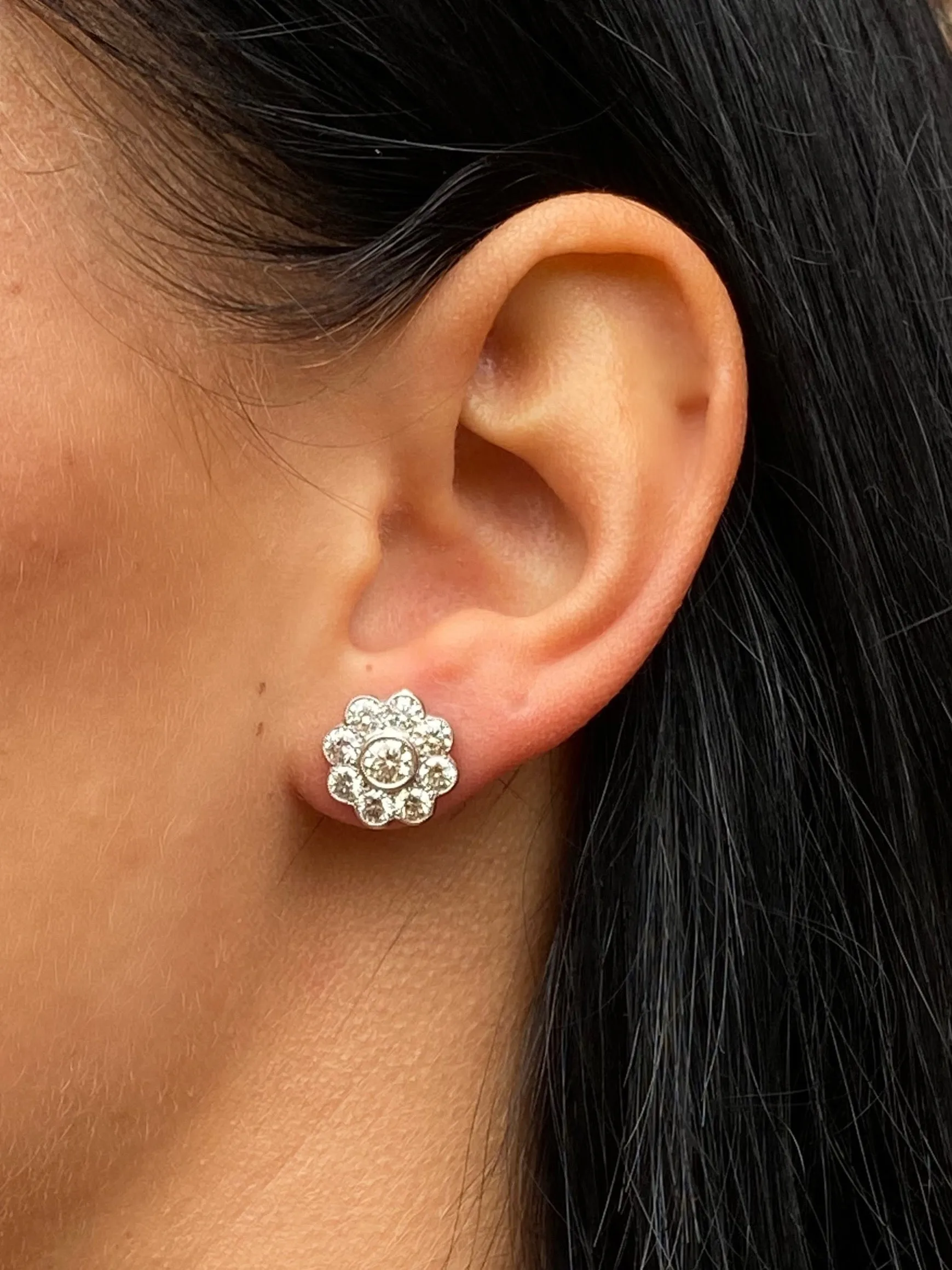 Diamond Daisy Cluster Earrings 18ct White Gold 2.60ct