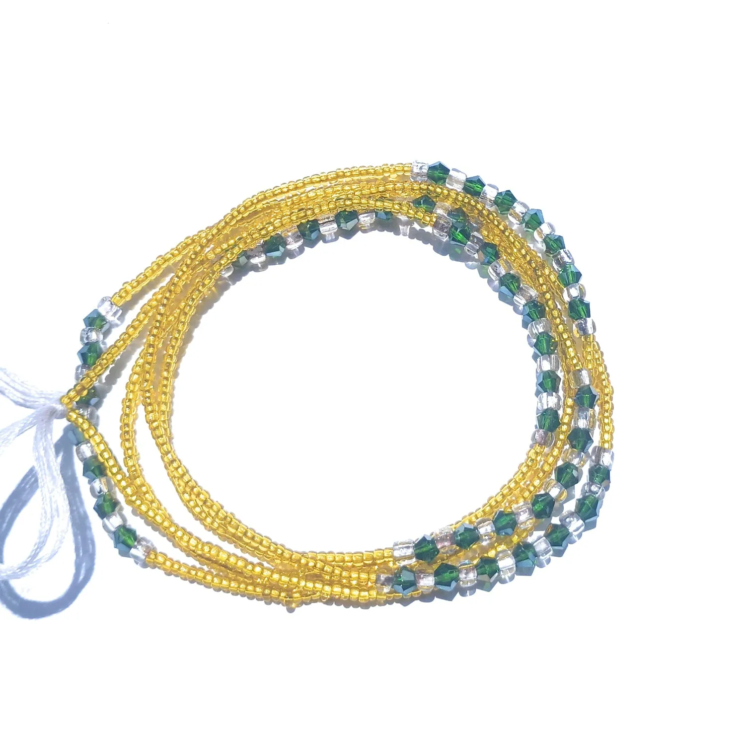 Diamond Shaped Crystal Clusters African Waist Beads, Clear and Gold Variety, 42-Inch Tie-on Strands