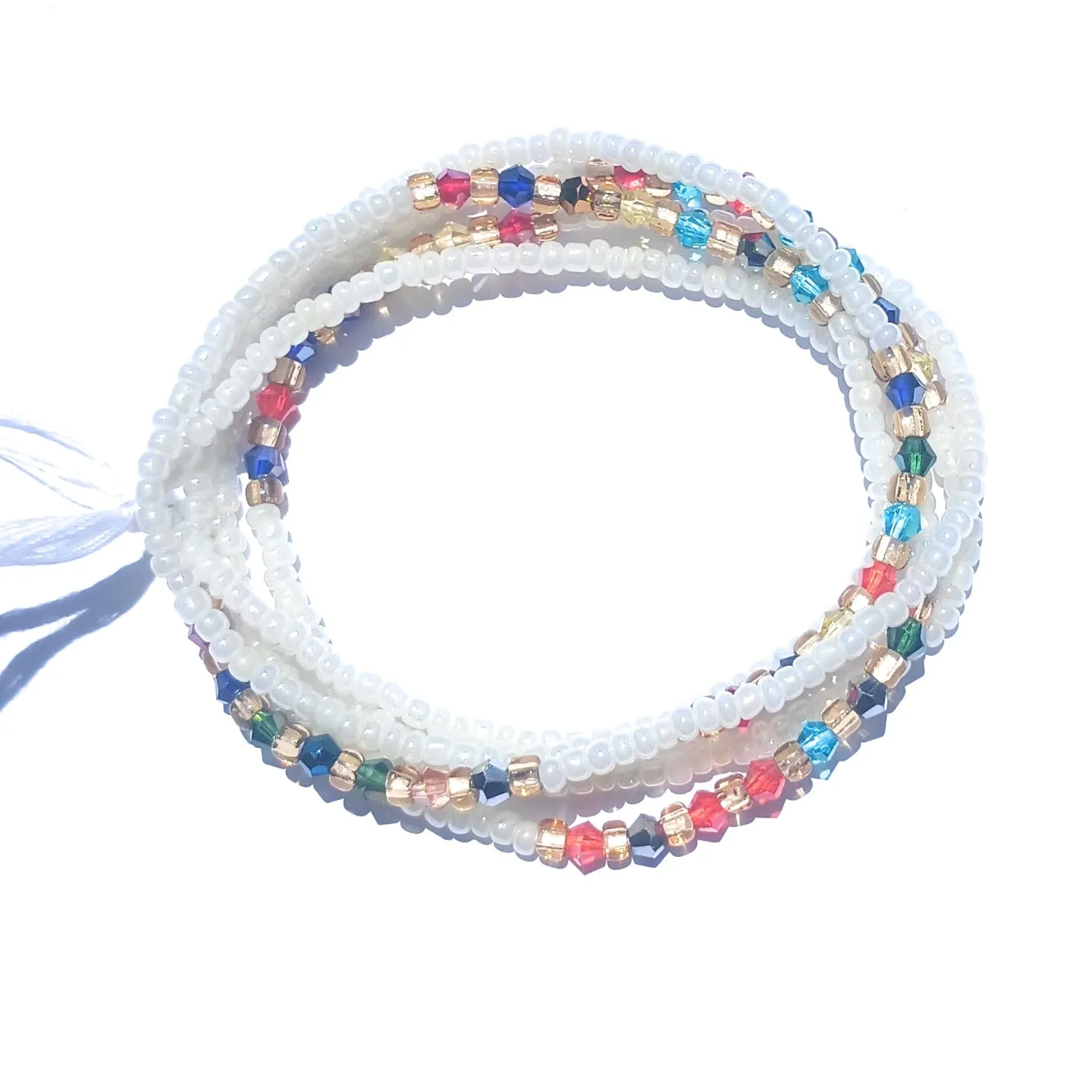 Diamond Shaped Crystal Clusters African Waist Beads, Clear and Gold Variety, 42-Inch Tie-on Strands