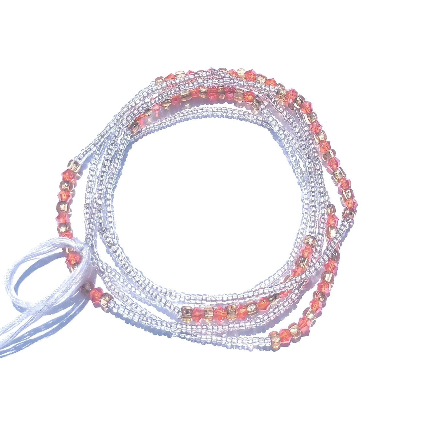 Diamond Shaped Crystal Clusters African Waist Beads, Clear and Gold Variety, 42-Inch Tie-on Strands