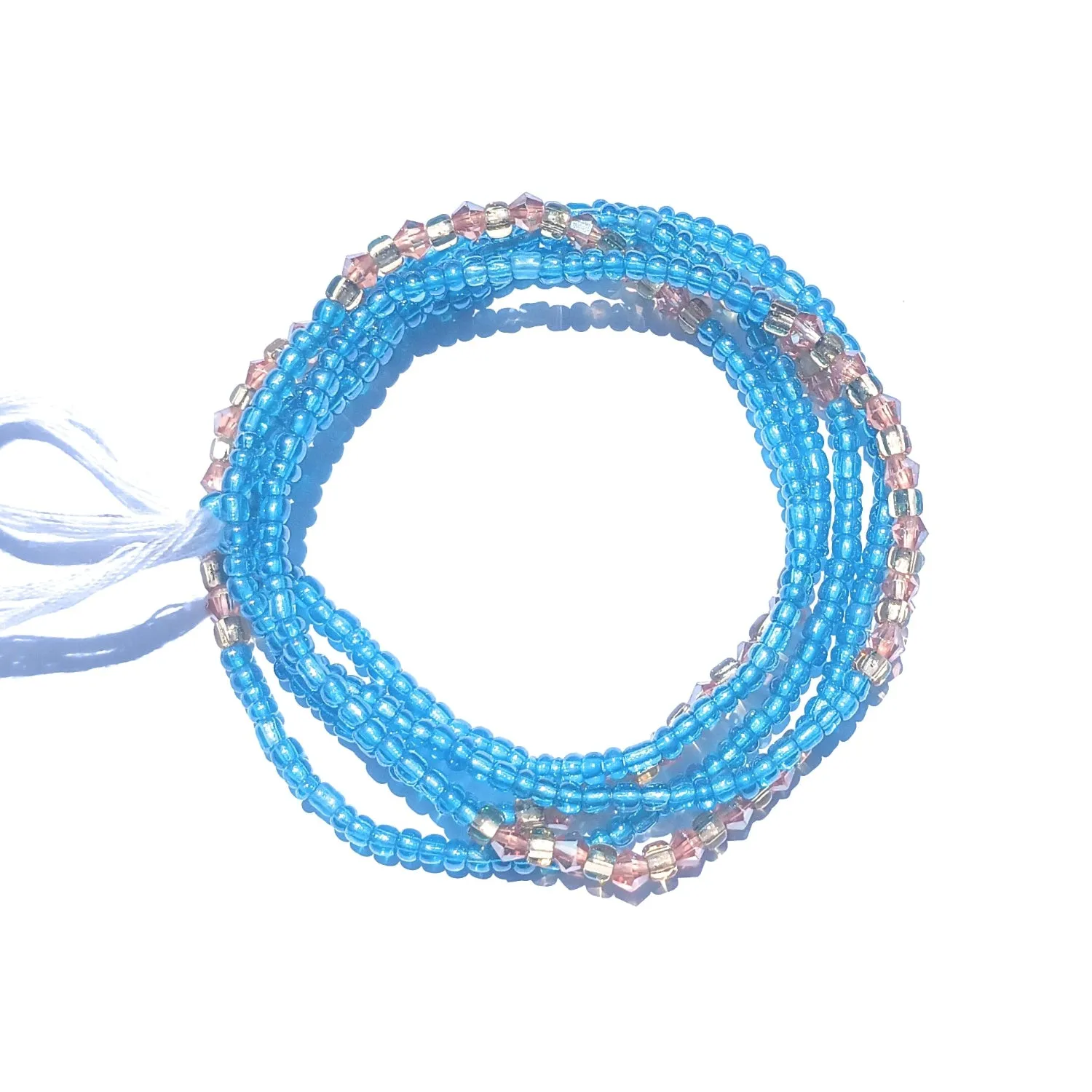 Diamond Shaped Crystal Clusters African Waist Beads, Clear and Gold Variety, 42-Inch Tie-on Strands