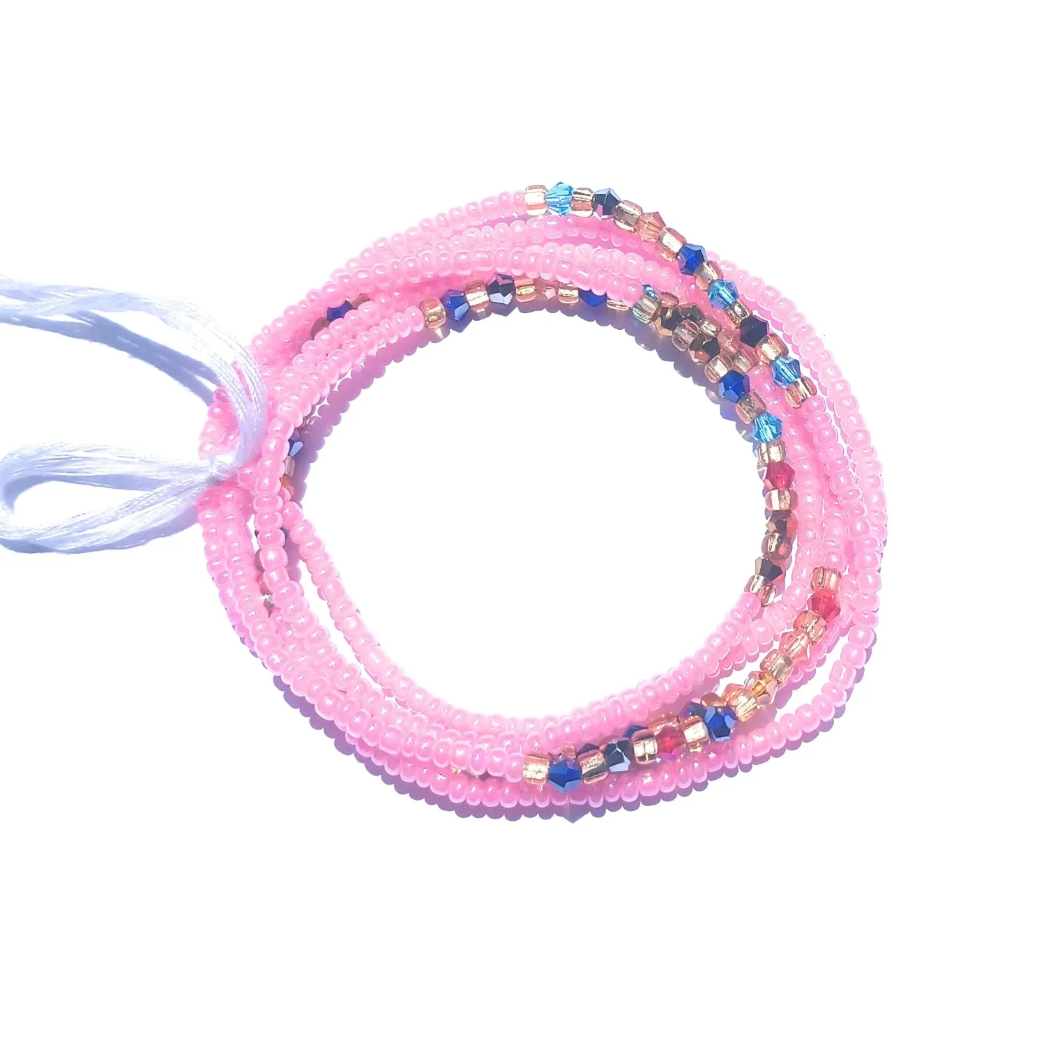 Diamond Shaped Crystal Clusters African Waist Beads, Clear and Gold Variety, 42-Inch Tie-on Strands