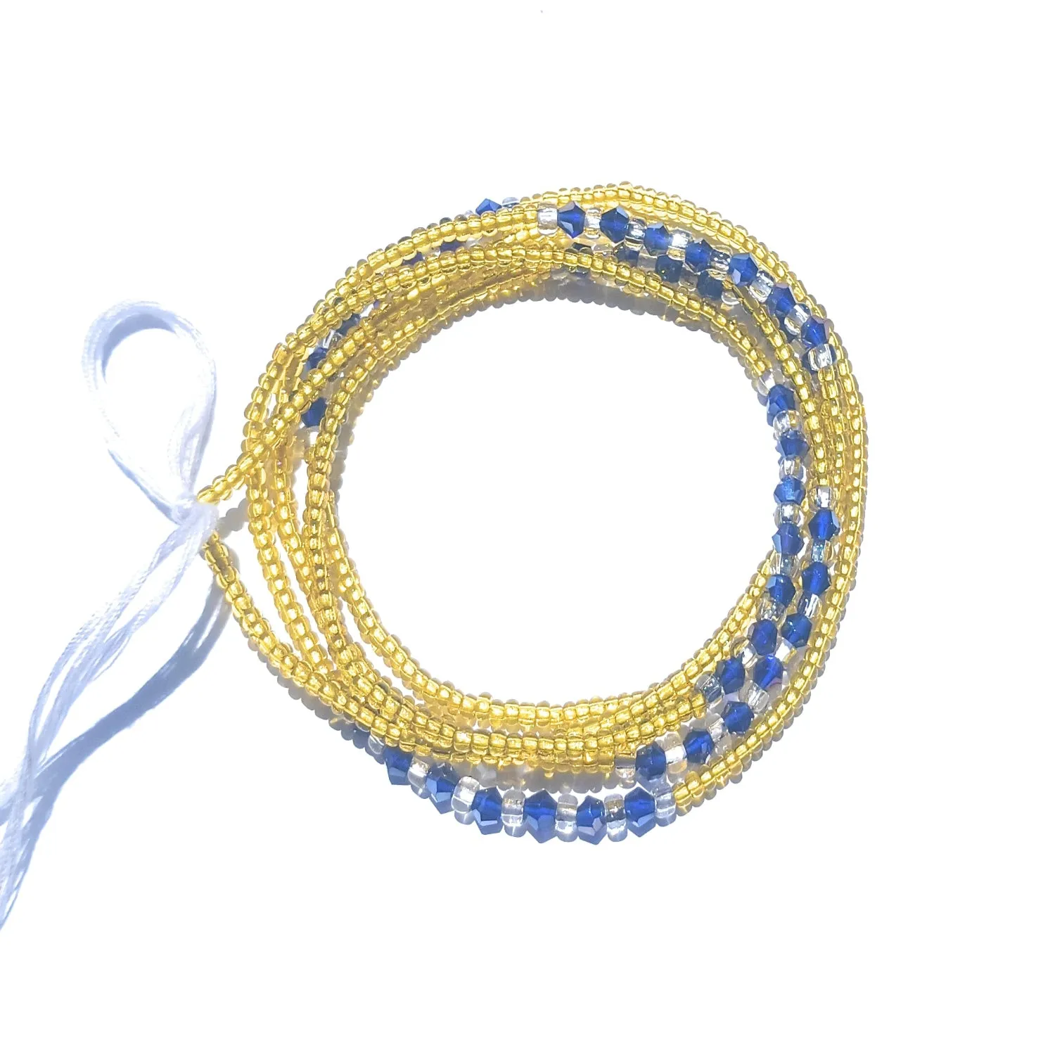 Diamond Shaped Crystal Clusters African Waist Beads, Clear and Gold Variety, 42-Inch Tie-on Strands