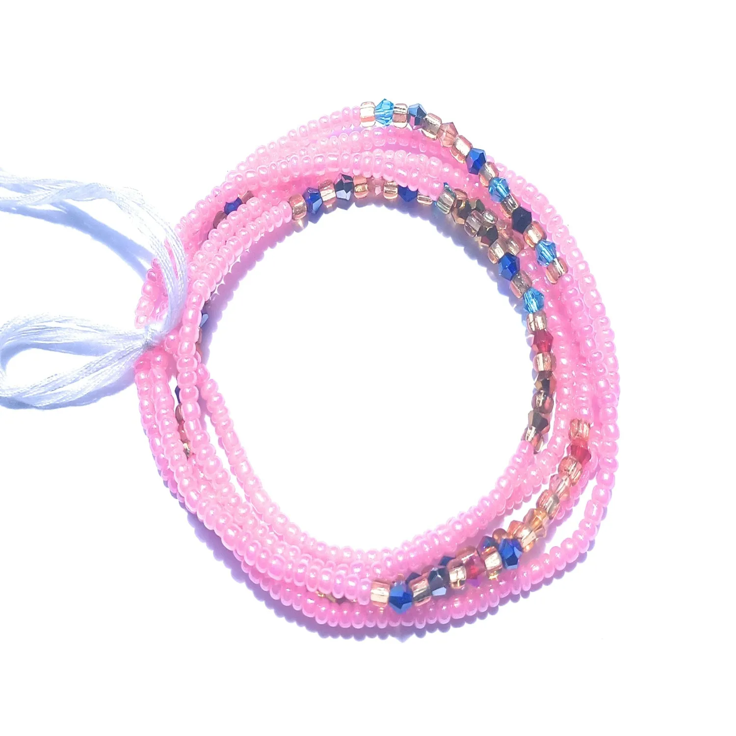 Diamond Shaped Crystal Clusters African Waist Beads, Clear and Gold Variety, 42-Inch Tie-on Strands